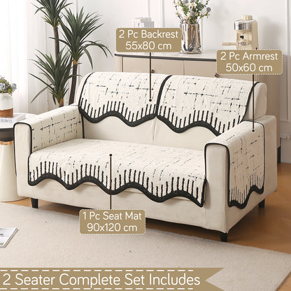 Premium Supple Soft Wavy with Curve Sofa Cover Mat, Off-White