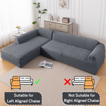 Aria Nova Bubble 2-Piece Stretchable L Shape Sofa Cover with Left Chaise, Dark Grey