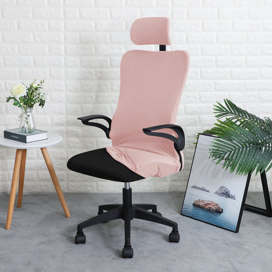 Water Repellent Office Chair Cover with Headrest (High-Back) – 210 GSM Stretch Jacquard – Washable, Anti-Slip Fit for Ergonomic Mesh Office Chairs, Pink