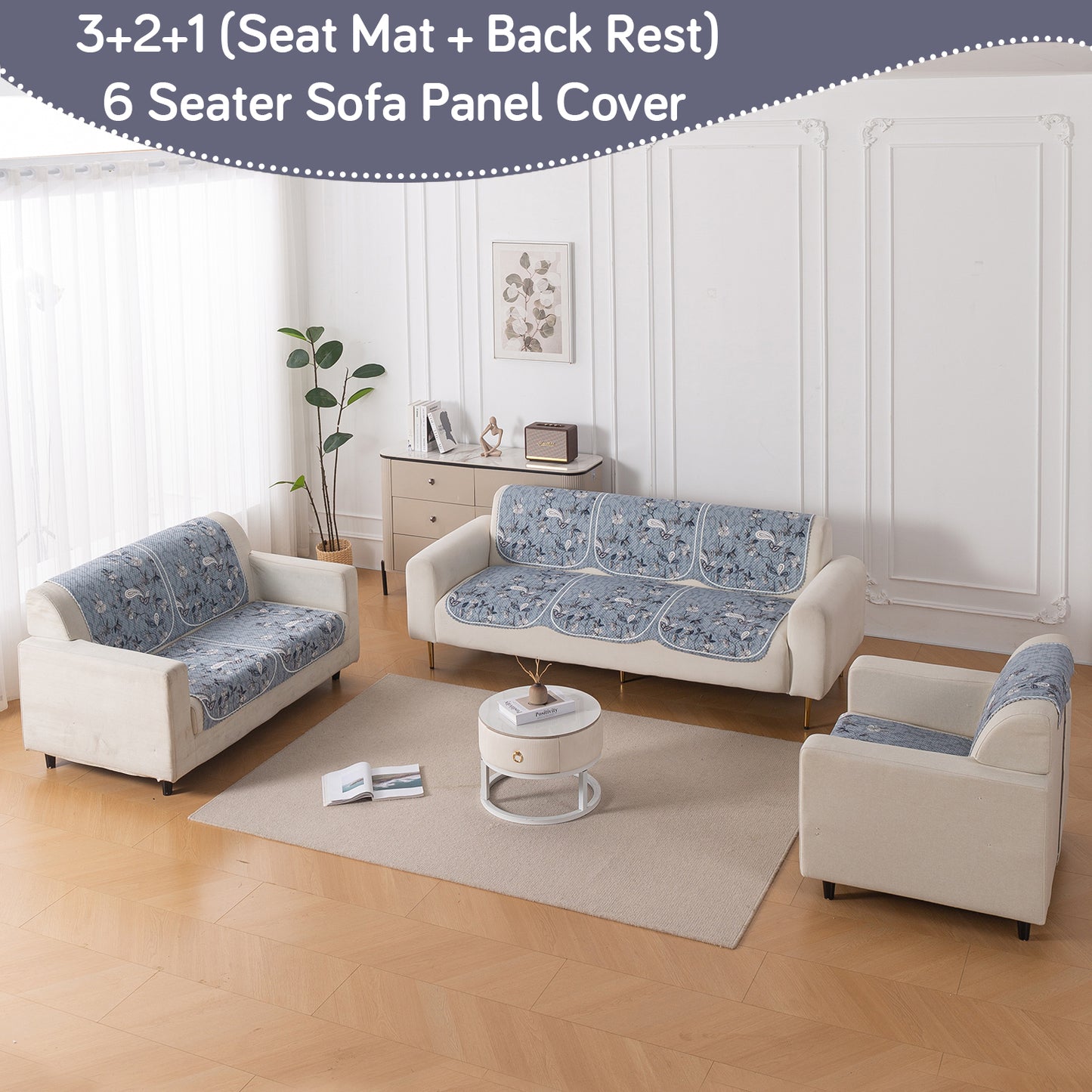 HeavenHue Fleece Soft Touch Quilted Sofa Cover Set Washable Sofa Panel for Seat & Back - Frosted Petals
