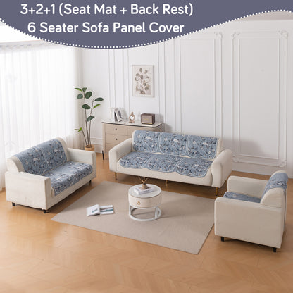 HeavenHue Fleece Soft Touch Quilted Sofa Cover Set Washable Sofa Panel for Seat & Back - Frosted Petals