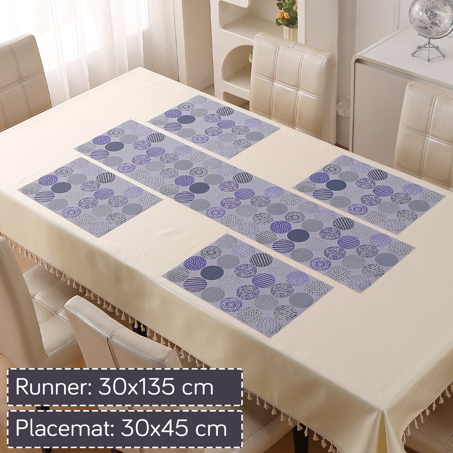 Color Splash PVC Mats for Dining Table, Abstract Disc - Lavender Blue