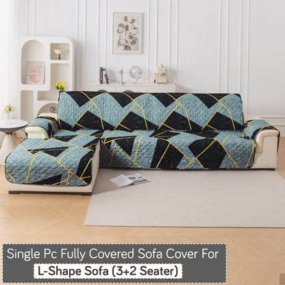 Elira Series Quilted One-Piece L Shape Sofa Cover Mat with Left and Right Chaise, Multicolor Abstract Geometry