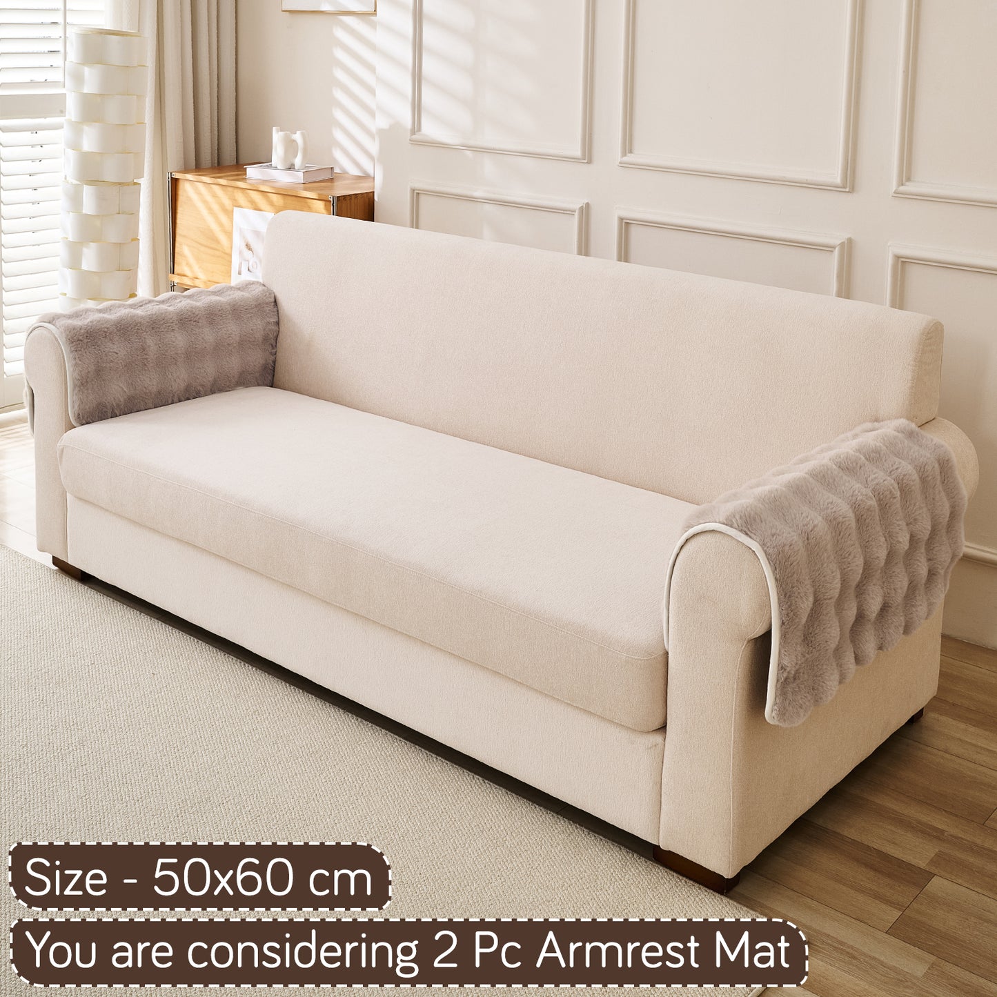 'FurHug' Premium Faux Rabbit Fur Sofa Seat Mats, Latte Brown