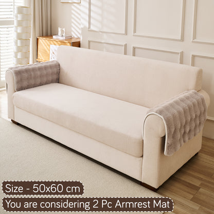 'FurHug' Premium Faux Rabbit Fur Sofa Seat Mats, Latte Brown
