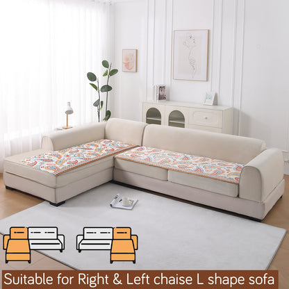 LiefNest Printed Holland Velvet L Shape Sofa Seat Mat with Foam Filling - Paisley Multicolor