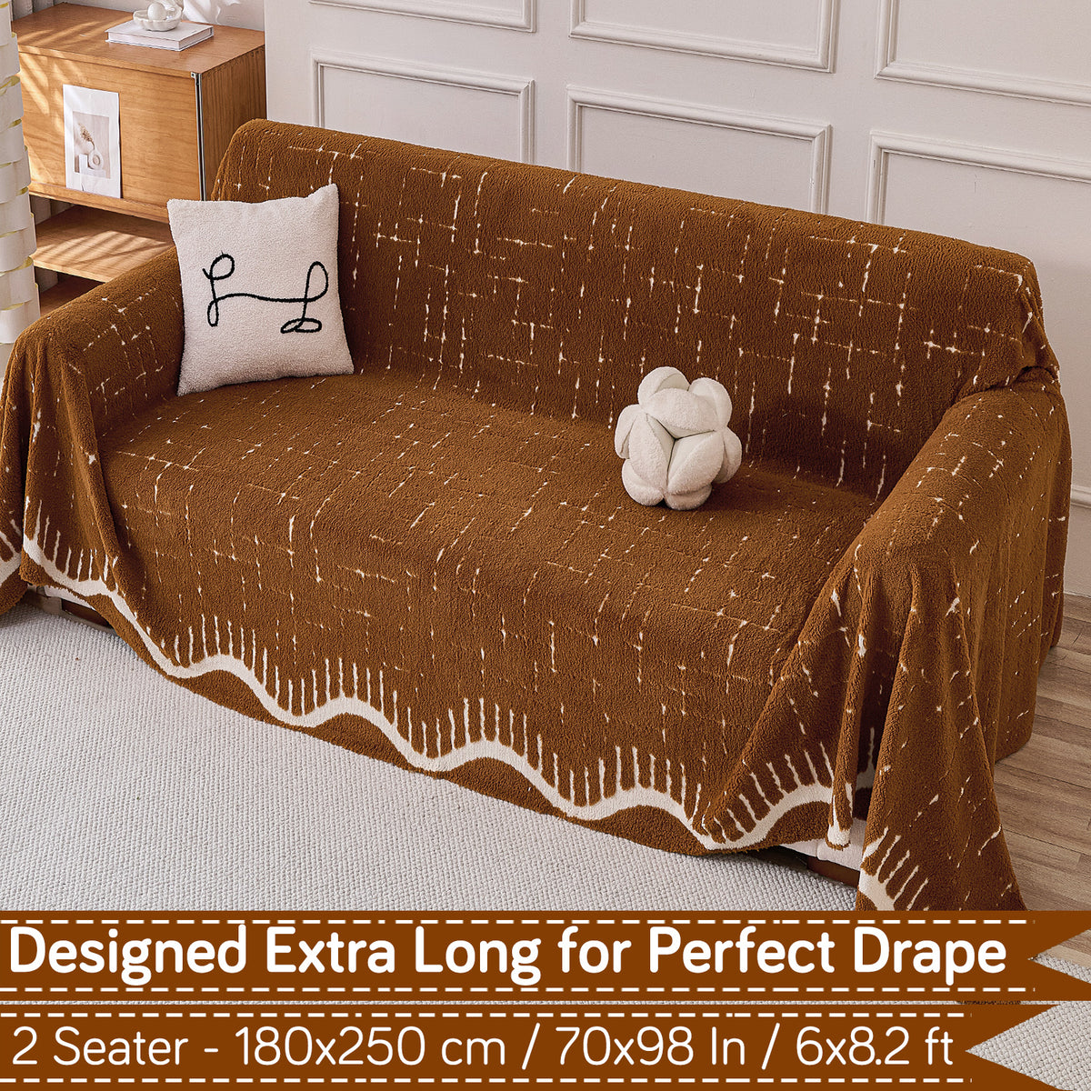 Buy Brown Colour Supple Soft Wavy Plush Sofa Throw – 2 Seater Sofas | HOKIPO