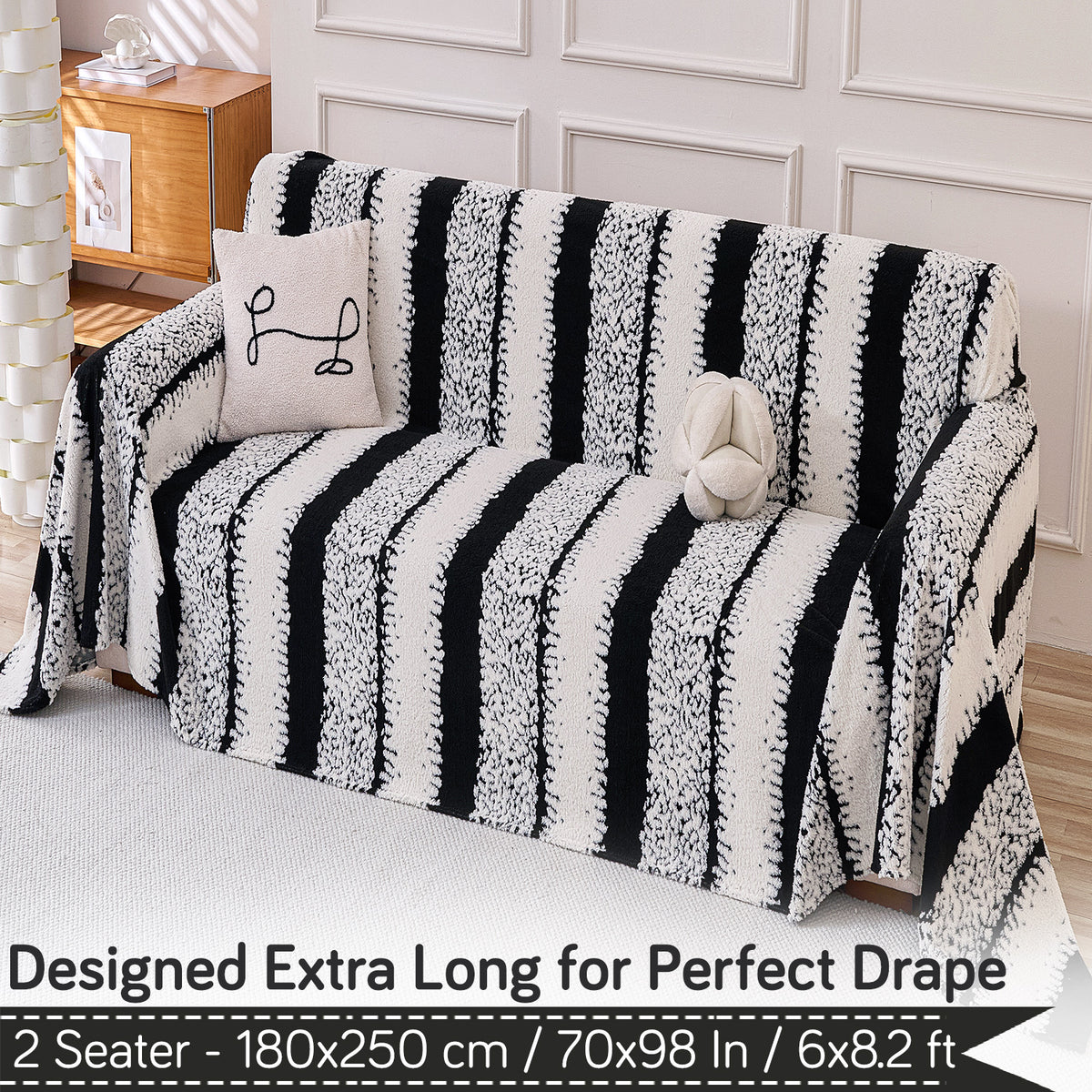 Buy Black Colour Luxury Wavy Plush Sofa Throw – 2 Seater Sofas | HOKIPO