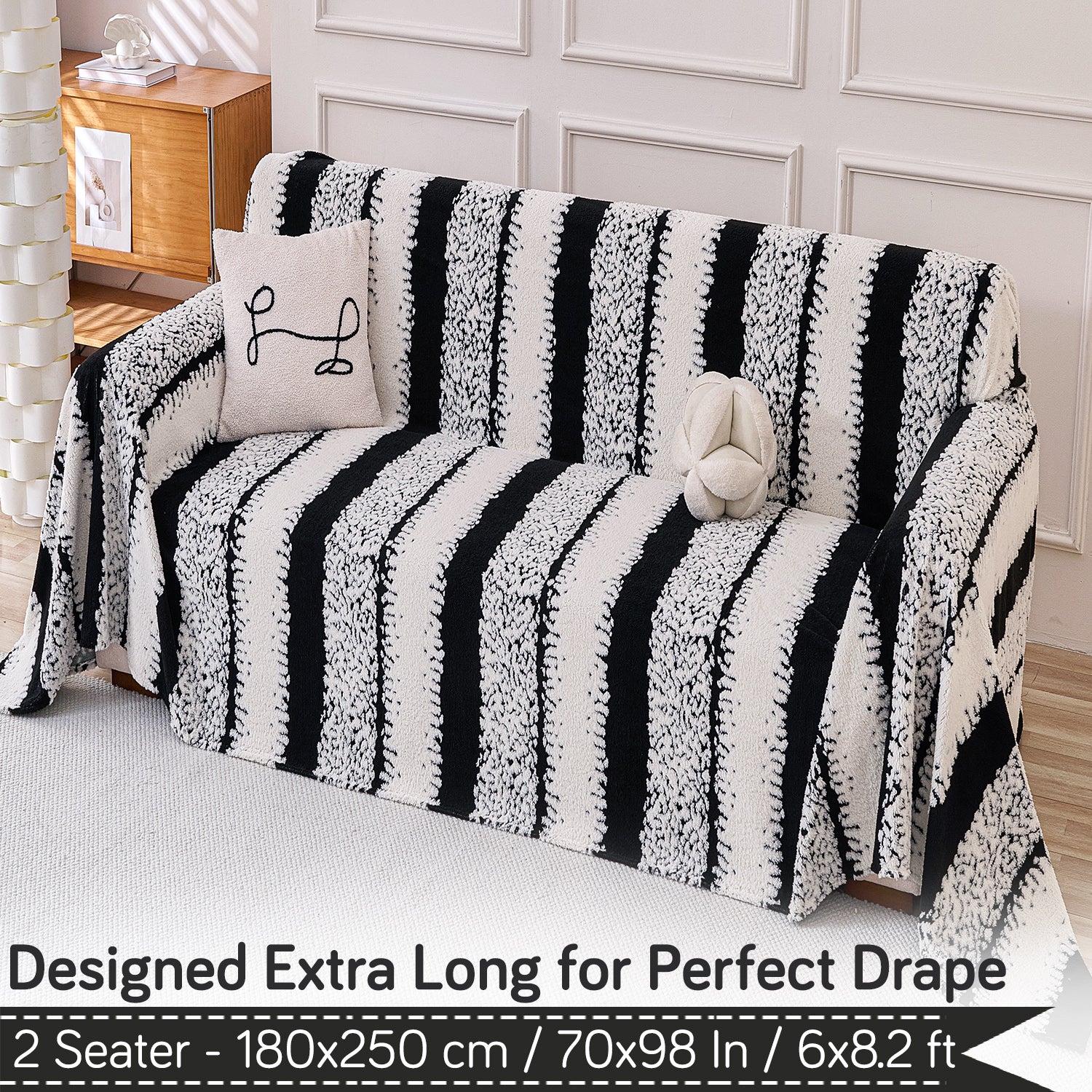 Buy Black Colour Luxury Wavy Plush Sofa Throw – 2 Seater Sofas | HOKIPO