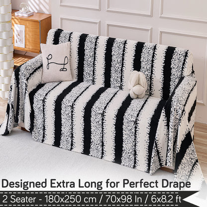 Buy Black Colour Luxury Wavy Plush Sofa Throw – 2 Seater Sofas | HOKIPO