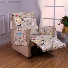 Quilted Printed Recliner Mats for 1 Seater Recliner Sofa, Floral Ash Grey