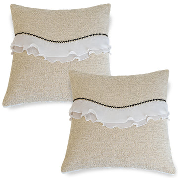French Classic Frill Sofa Cushion Cover with Elegant Wavy Lace Design - Champagne Beige