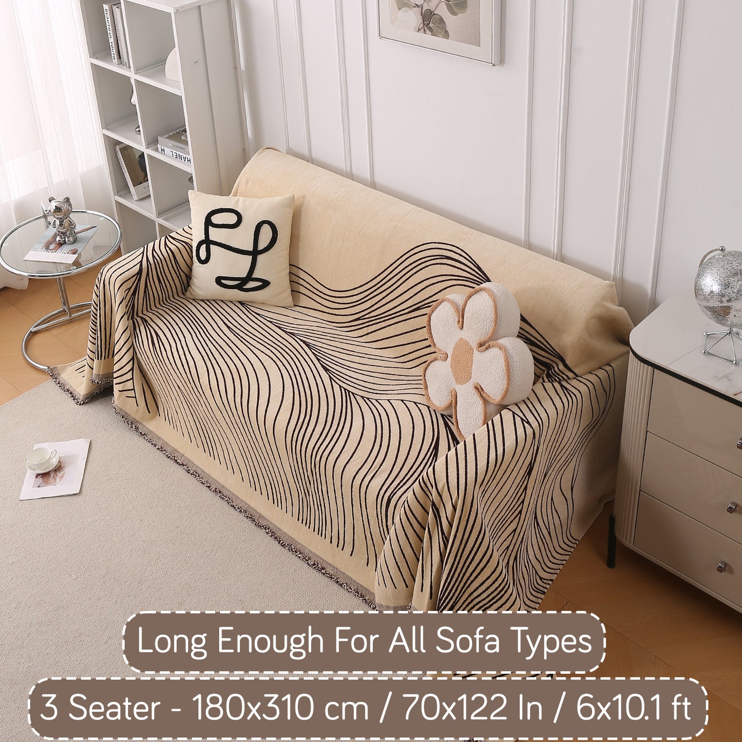 WaveLoom Collection Printed Chenille Sofa Cover Throw Blanket, Brown