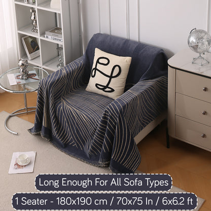 WaveLoom Collection Printed Chenille Sofa Cover Throw Blanket, Dark Grey