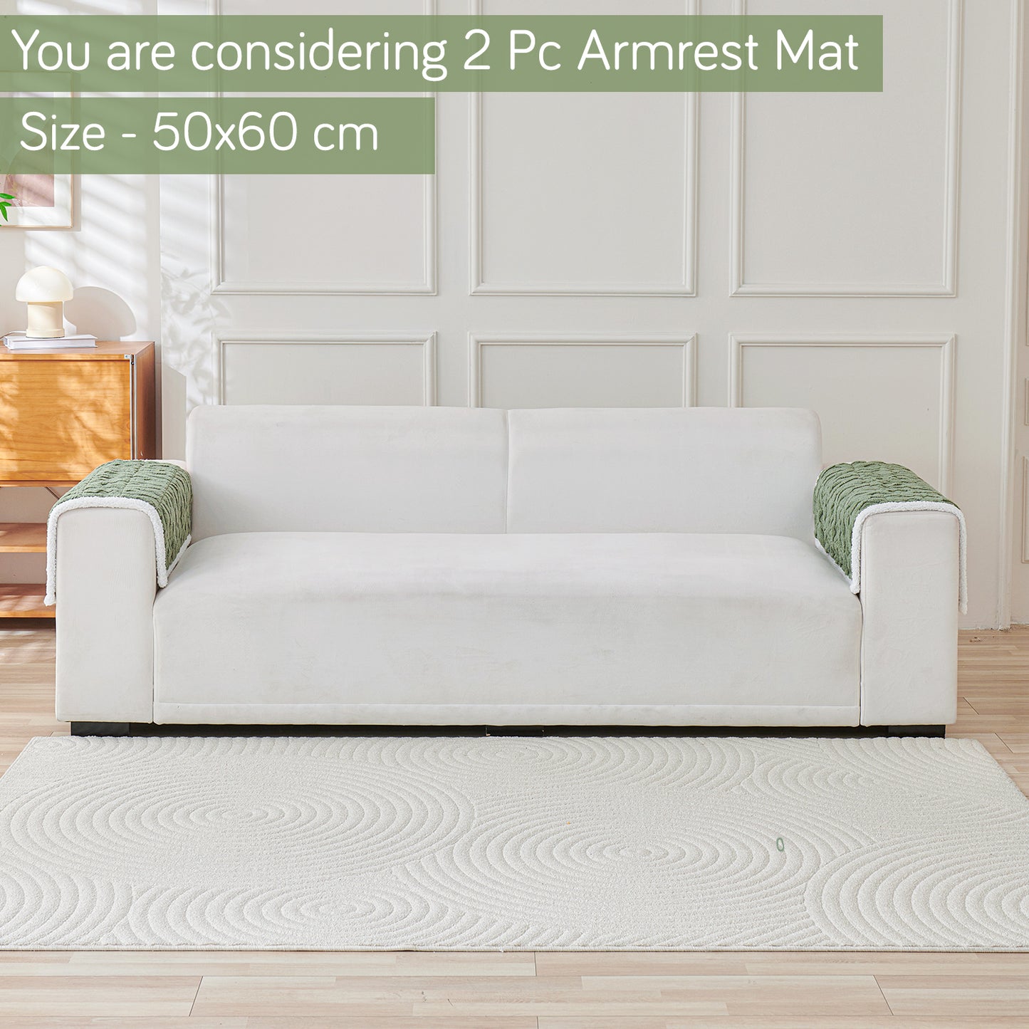 'Italian Caelora' Luxury Jacquard Plush Sofa Cover Mat and Anti-Slip Armrest Covers - Sage Green