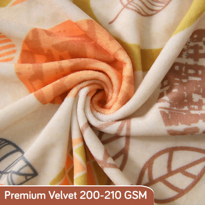 Premium Printed Velvet Dining Chair Cover Set, Coral Autumn Leaves