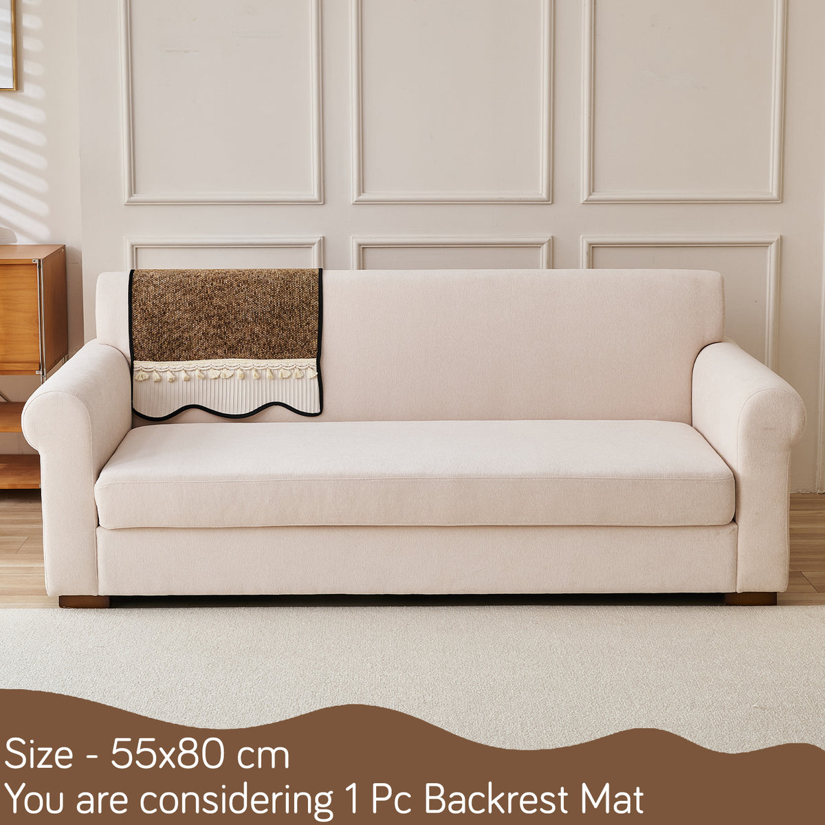 'Wavy Royale Series' Thick Woven Weave Chenille Sofa Cover with Tassel, Chestnut Brown