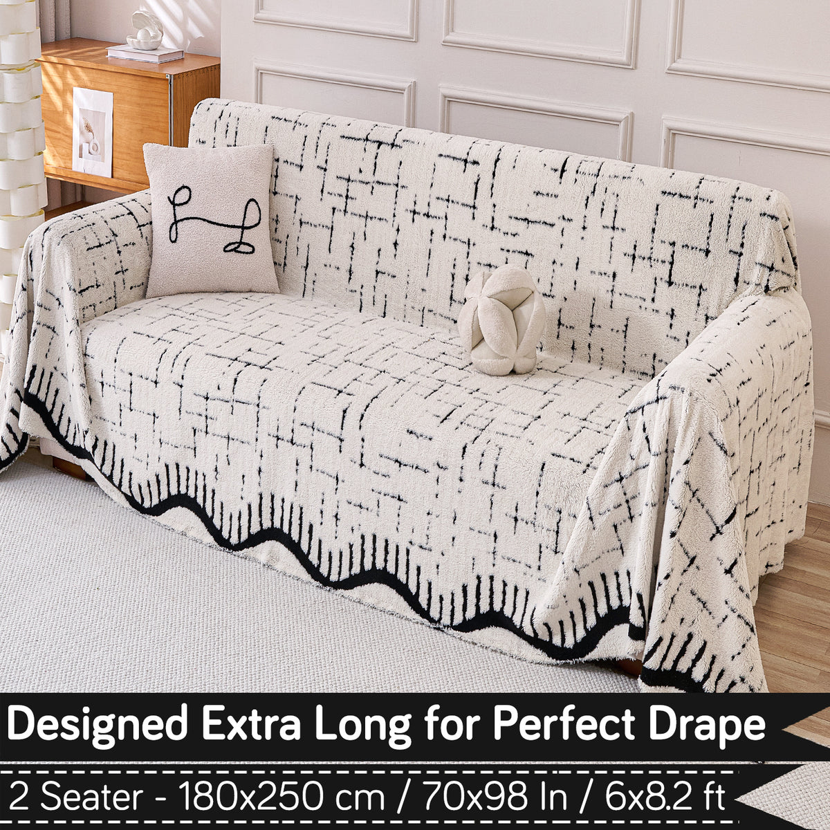 Buy Off-White Colour Supple Soft Wavy Plush Sofa Throw – 2 Seater Sofas | HOKIPO