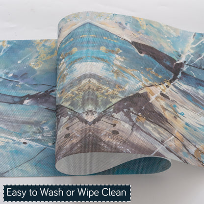 Marble Fusion PVC Mats for Dining Table, Artistic Stroke - Slate Blue