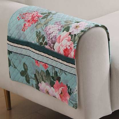 LiefNest Holland Velvet Sofa Cover Mat with Foam Filling -  Fresh Floral Pastel Blue