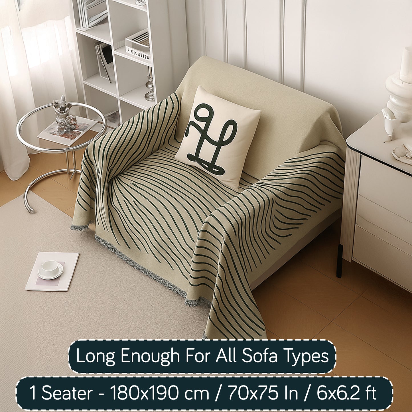 WaveLoom Collection Printed Chenille Sofa Cover Throw, Peacock Green