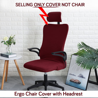 Water Repellent Office Chair Cover with Headrest (High-Back) – 210 GSM Stretch Jacquard – Washable, Anti-Slip Fit for Ergonomic Mesh Office Chairs, Burgundy