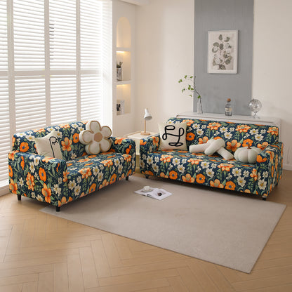 Premium Printed Velvet Sofa Cover 1/2/3 Seaters Fully Covered, Teal Twilight Garden