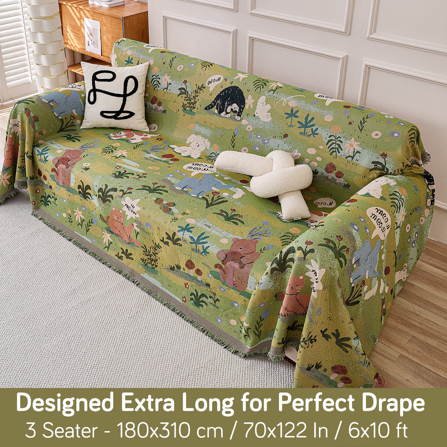 All-Season Chenille Sofa Throw, Forest Story Series
