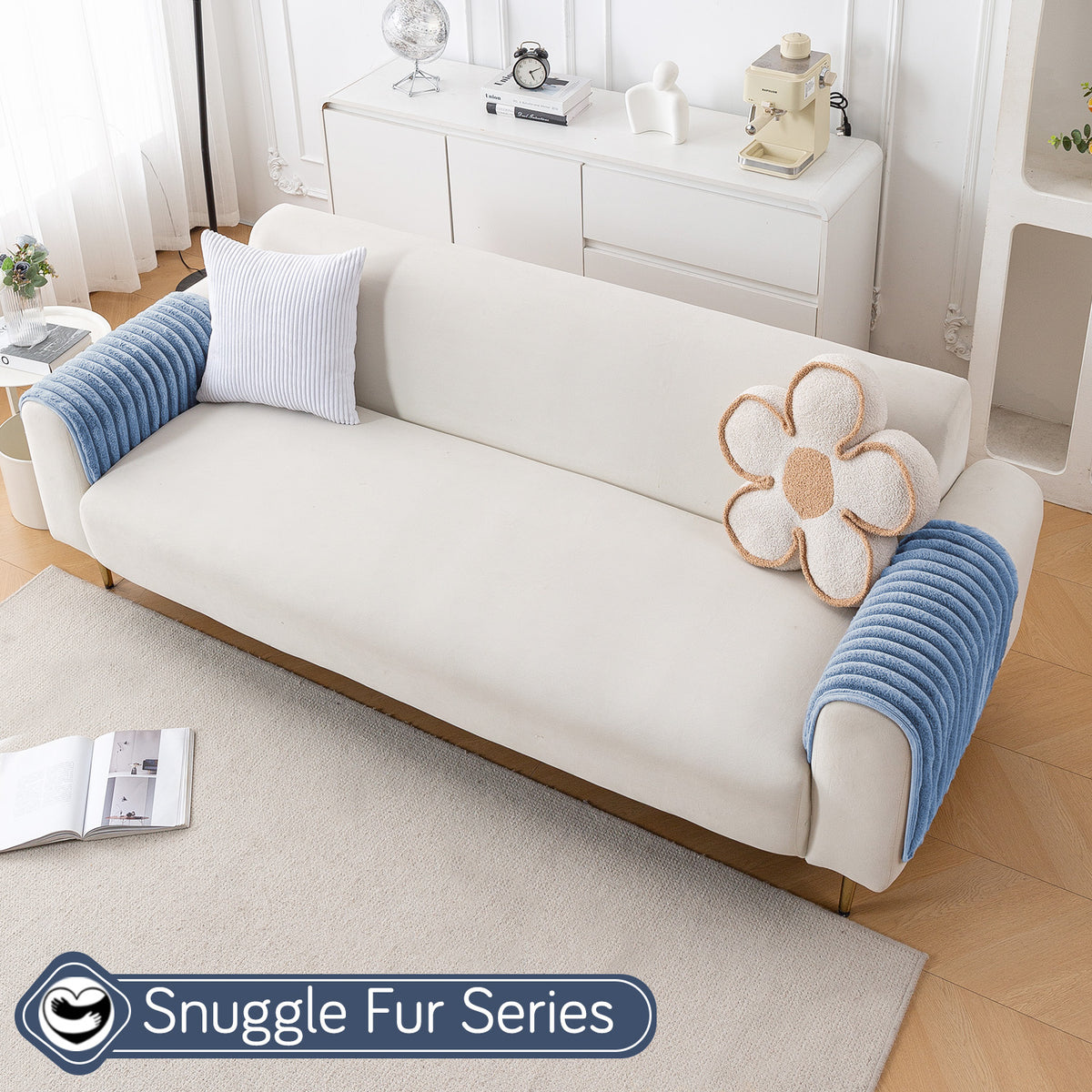 Faux Rabbit Fur Plush Anti-Slip Sofa Mat |Snuggle Fur Denim Blue