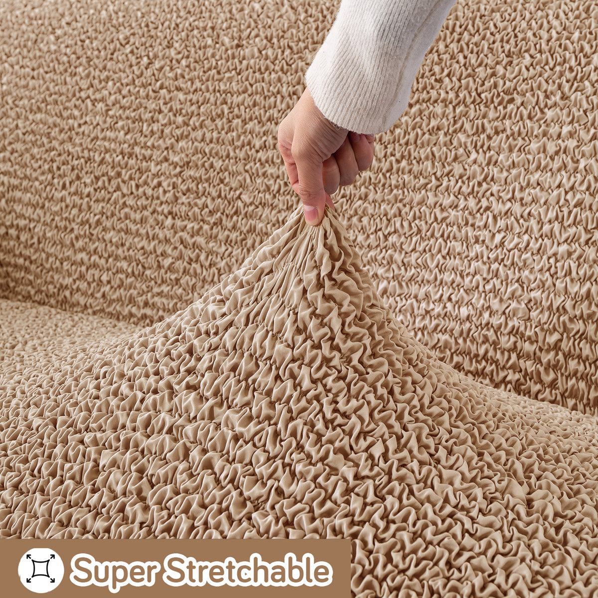 Italian Belissia Luxe Series' Super Stretchable Microfiber 1/2/3 Seater Sofa Cover, Latte Beige