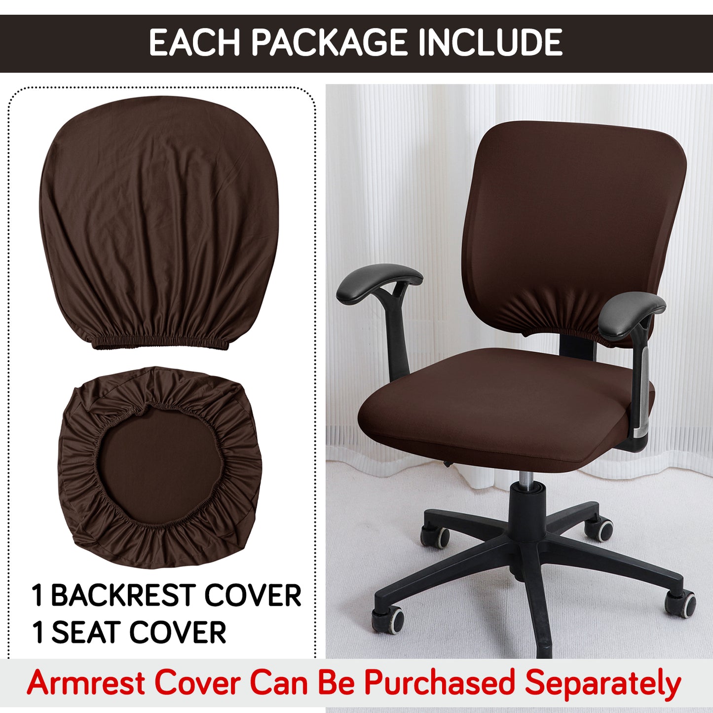 Office Chair Cover for Task Chair – 140 GSM Stretchable Fabric – Washable & Anti-Slip – Fits Small Office Chairs Without Headrest, Brown