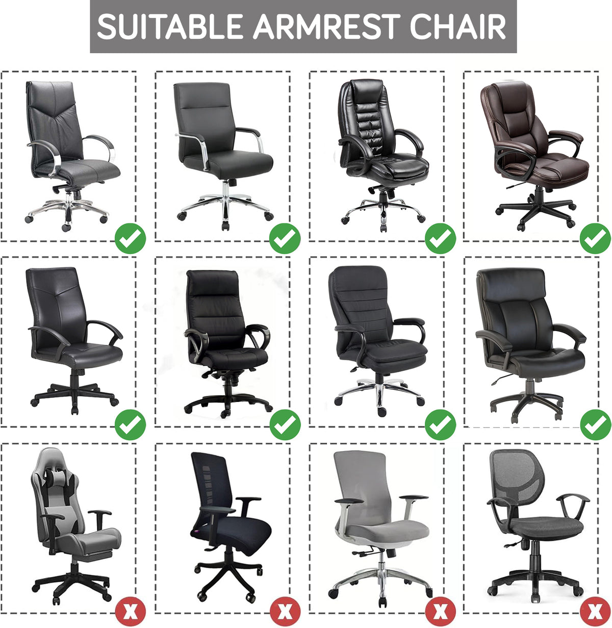 140gsm Armrest Covers for Office Chair (Zipper Style), 1 Pair, Smoke Grey