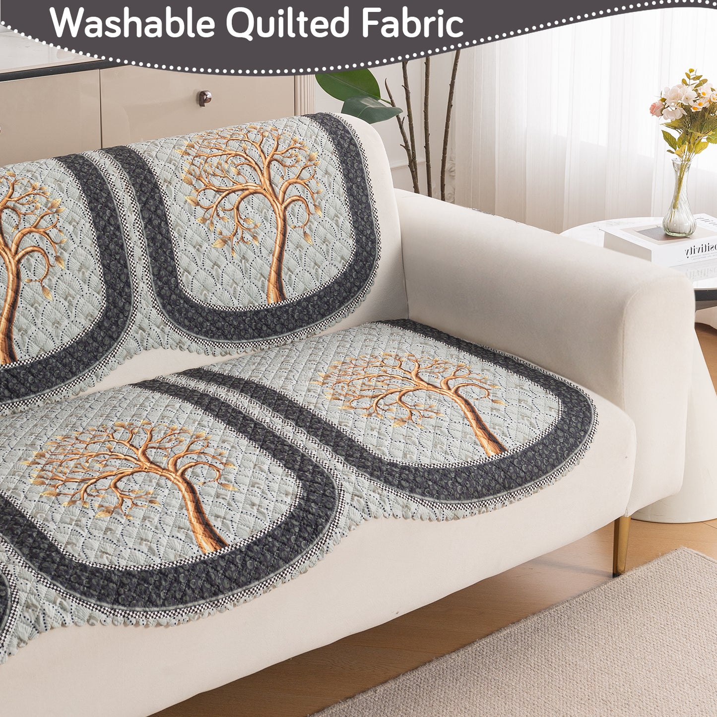 LoomVerse Quilted Sofa Cover Set Washable Sofa Panel for Seat & Back - Tranquil Tree