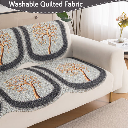 LoomVerse Quilted Sofa Cover Set Washable Sofa Panel for Seat & Back - Tranquil Tree