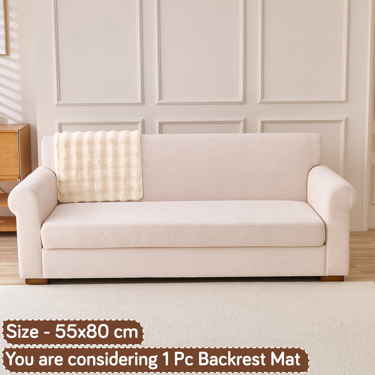 'FurHug' Premium Faux Rabbit Fur Sofa Seat Mats, Beige