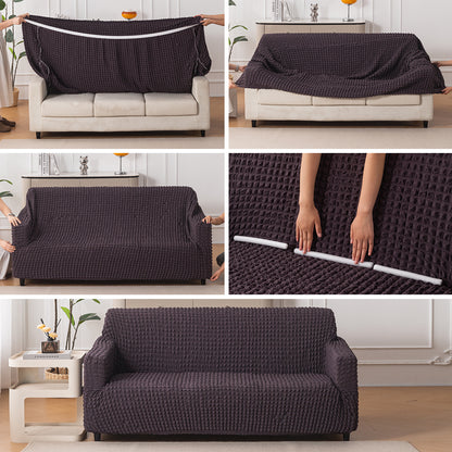 Aria Nova Elastic 280 GSM Stretchable Bubble Sofa Cover, Light Cream