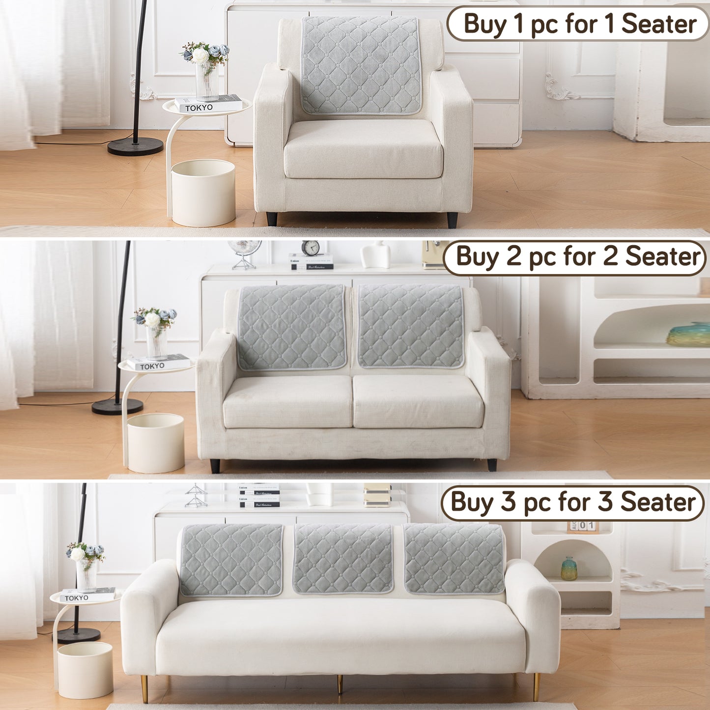 Diamond Tuft Plush Sofa Cover Mat, Mist Grey