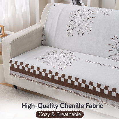 Premium 320 GSM Chenille Sofa Cover 'Serene Abode Series', Brown Dot Burst
