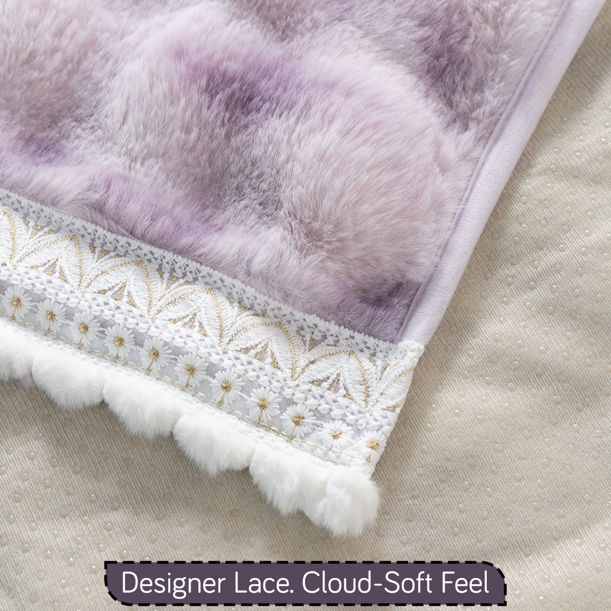 Faux Rabbit Fur Sofa Cover with Lace |Gradient Rabbit Plush, Violet