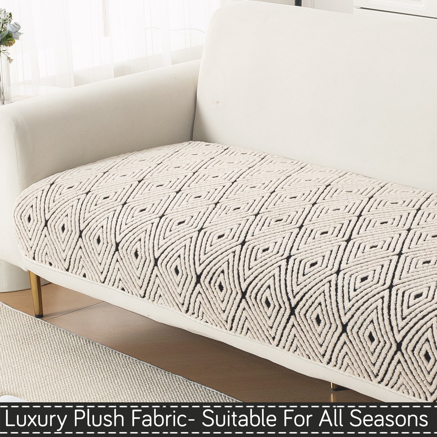Luxury Plush Sherpa Anti-Slip Sofa Cover Mat, 'Noirea Series'| Geometric Diamond