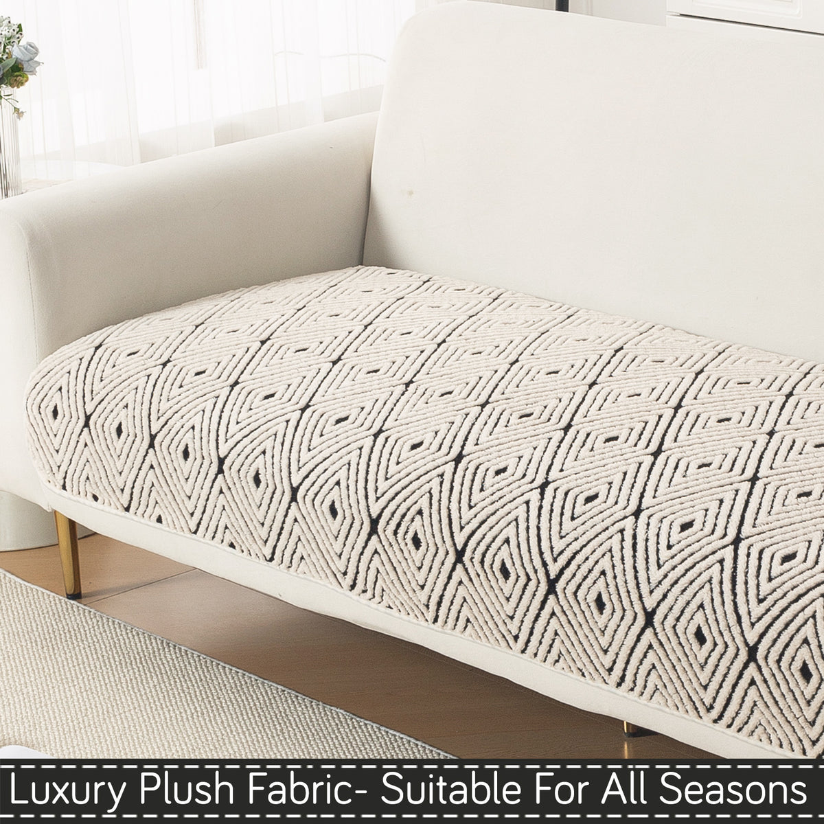 Luxury Plush Sherpa Anti-Slip Sofa Cover Mat, 'Noirea Series'| Geometric Diamond