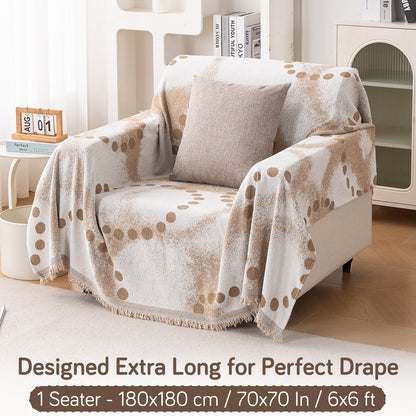 HOKIPO Premium 320 GSM Chenille Sofa Cover All Season 'Serene Abode Series', Latte Dotted Wave