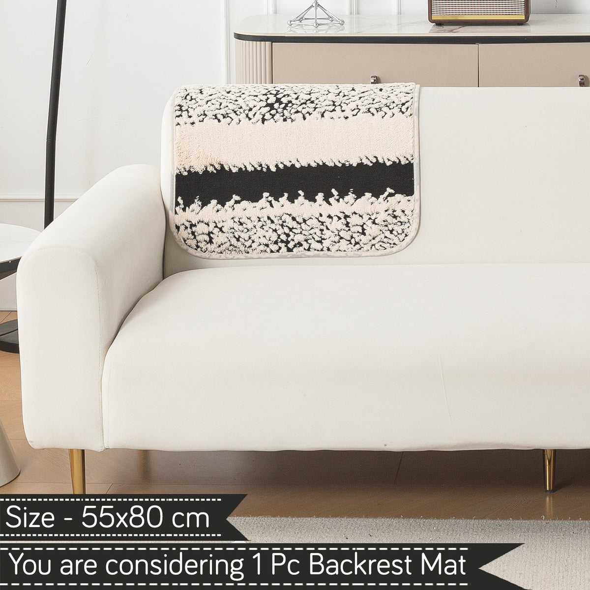 Luxury Plush Sherpa Anti-Slip Sofa Cover Mat, 'Noirea Series'| Textured Stripe