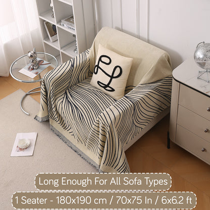 WaveLoom Collection Printed Chenille Sofa Cover Throw, Navy Blue