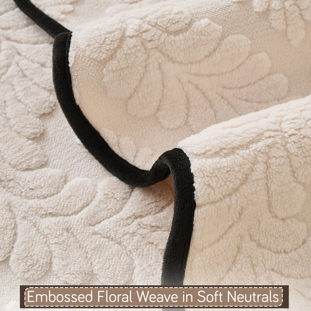 'Wavy Petal Crest Series' Plush Sofa Cover Throw for Complete Sofa, Light Cream