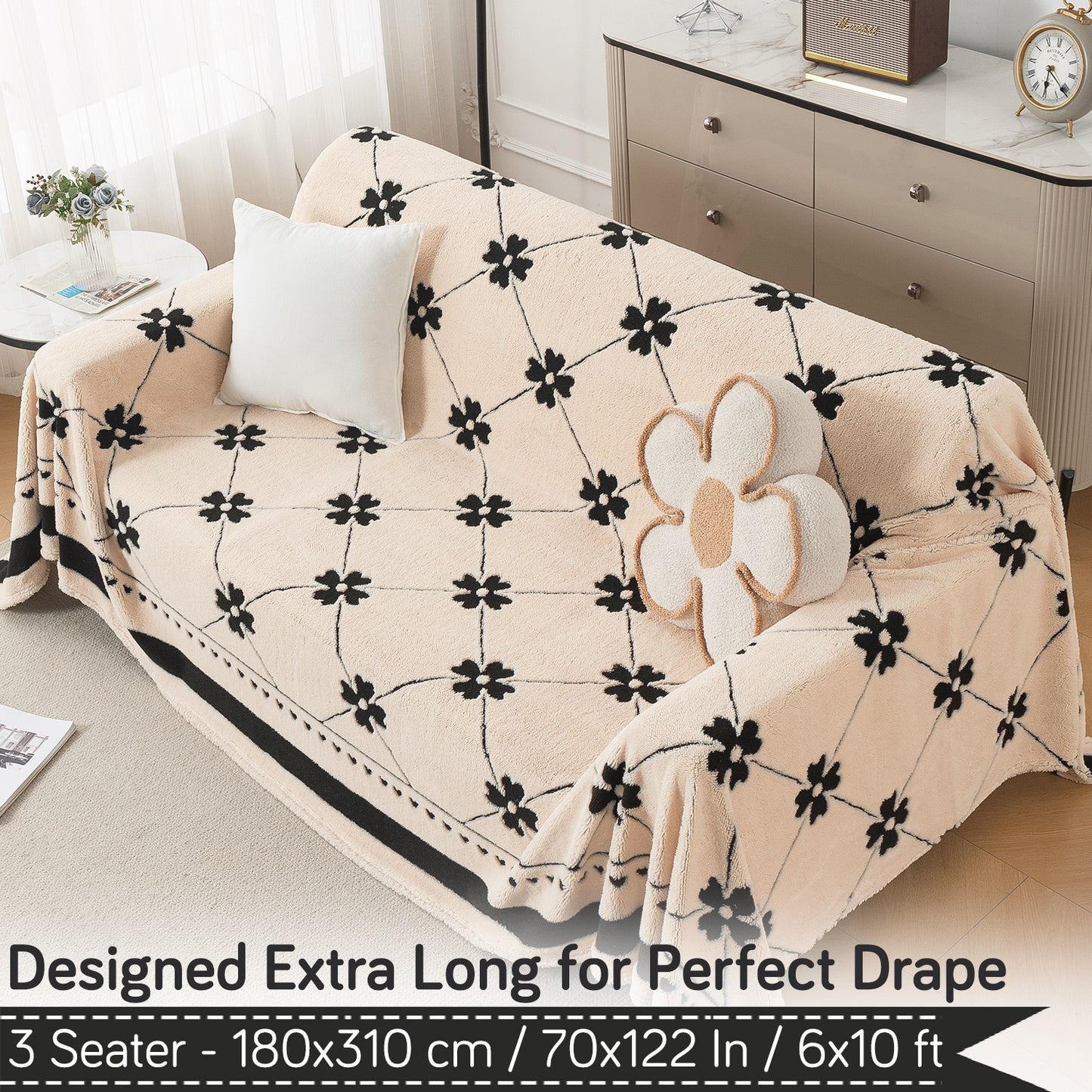 Buy Floral Lattice Design Noirea Series Plush Sherpa Sofa Throw – 3 Seater Sofas | HOKIPO