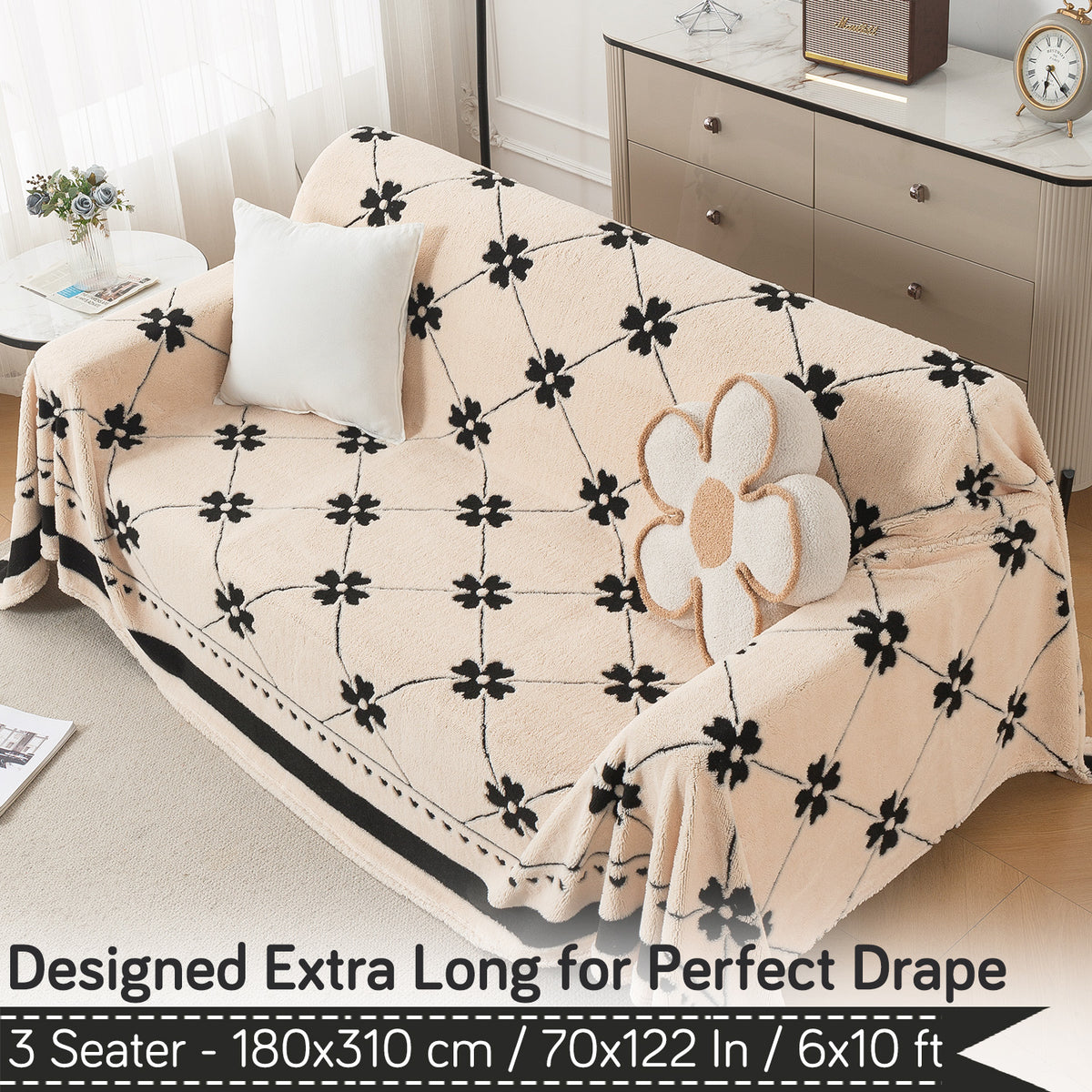 Buy Floral Lattice Design Noirea Series Plush Sherpa Sofa Throw – 3 Seater Sofas | HOKIPO