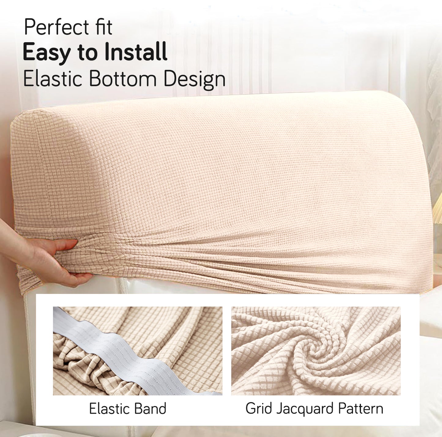 HOKIPO Jacquard Stretchable Bed Headboard Cover, Cream