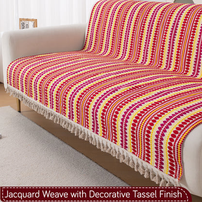 Artisan Boho Series 5-Seater Sofa Cover with Tassels (3+1+1), Ruby Red