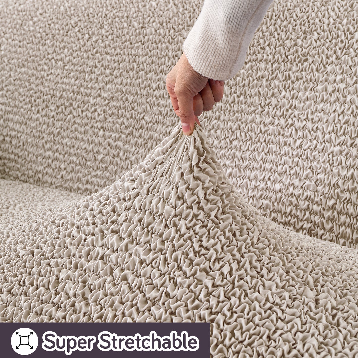 Italian Belissia Luxe Series' Super Stretchable Microfiber 1/2/3 Seater Sofa Cover, Snow Cream